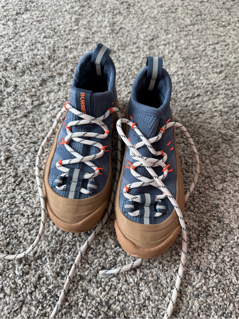 Burberry Blue and Tan Kids Sneakers with White Laces *SIZE UNCERTAIN*
